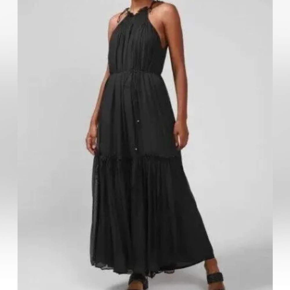 Banana Republic Black Silk Georgette Halter Tiered Maxi Dress NWT